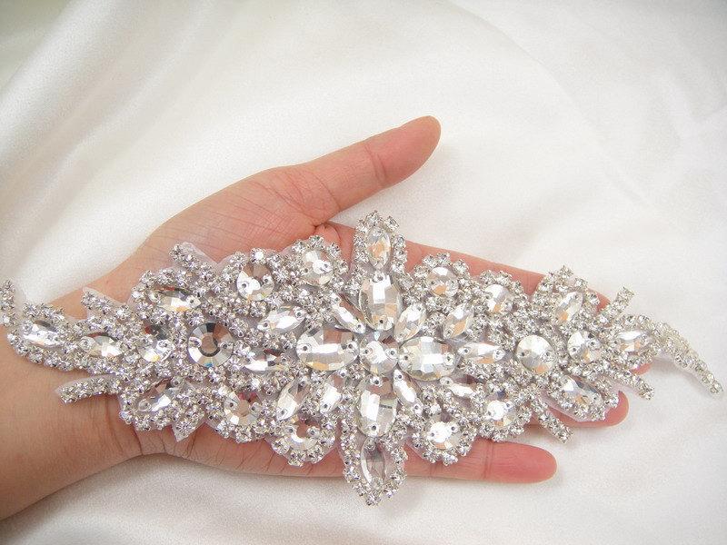 Mariage - SALE Diamante Applique, rhinestone applique,crystal bridal applique, Bridal Applique, wedding applique, pearl beaded applique, wedding belt