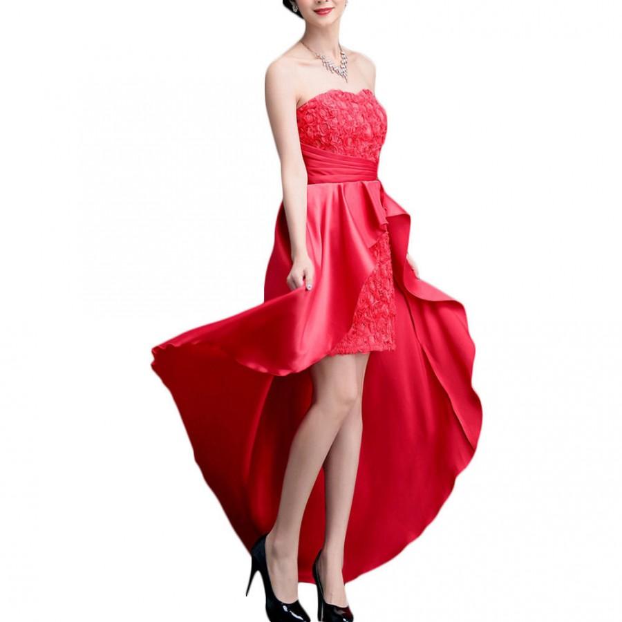 Mariage - Red Strapless Chiffon Ball Gown Prom Evening Bridesmaid Dress Formal Wedding Party