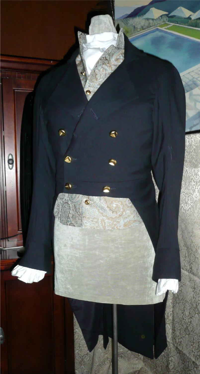زفاف - Mans English Regency Double Breasted Tailcoat in Navy wool