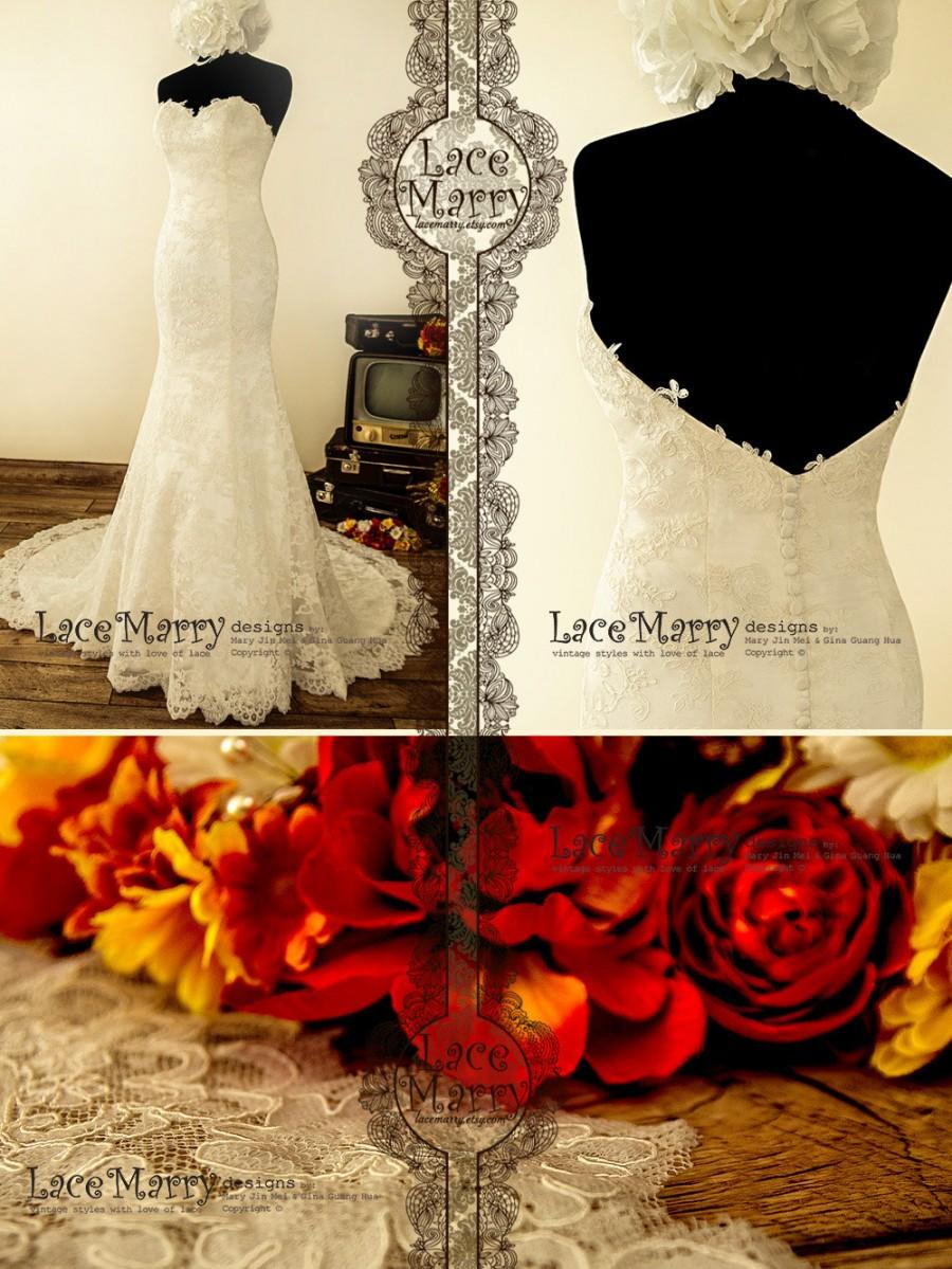 زفاف - Exquisite Strapless Sweetheart Neckline Trumpet Style Delicate Floral Lace Wedding Dress Features Slight V-Cut Back and Chapel Train