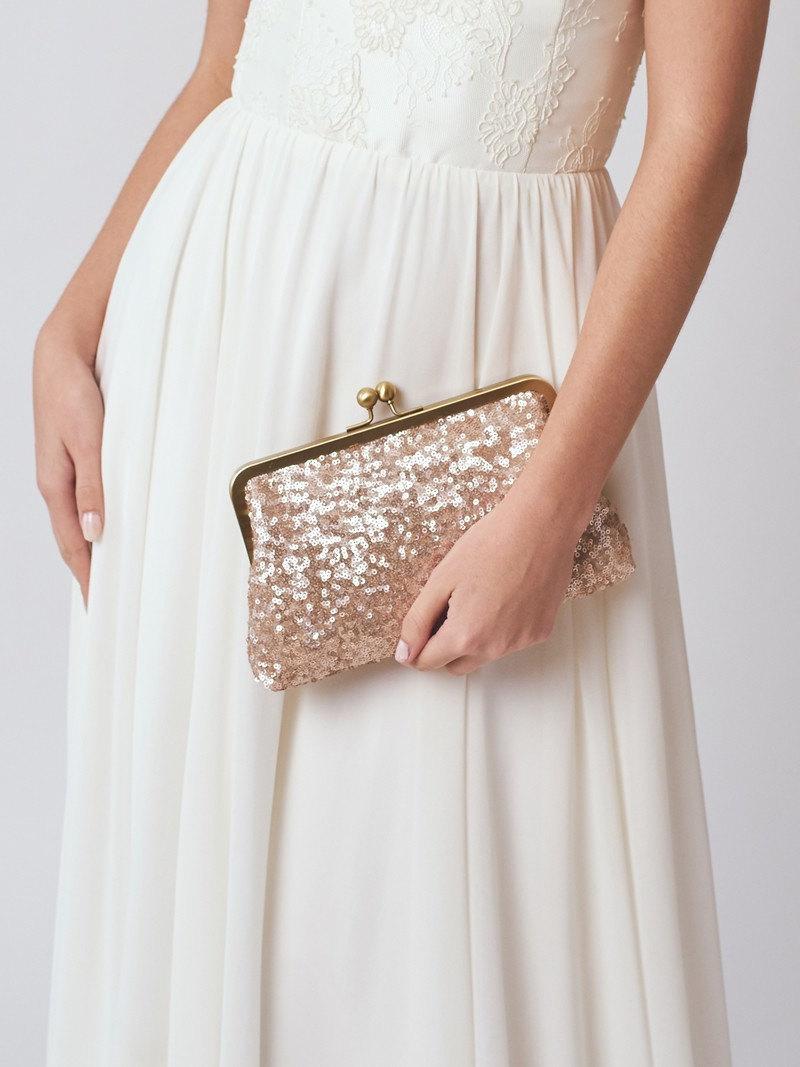 زفاف - Rose Gold Sequin Clutch 