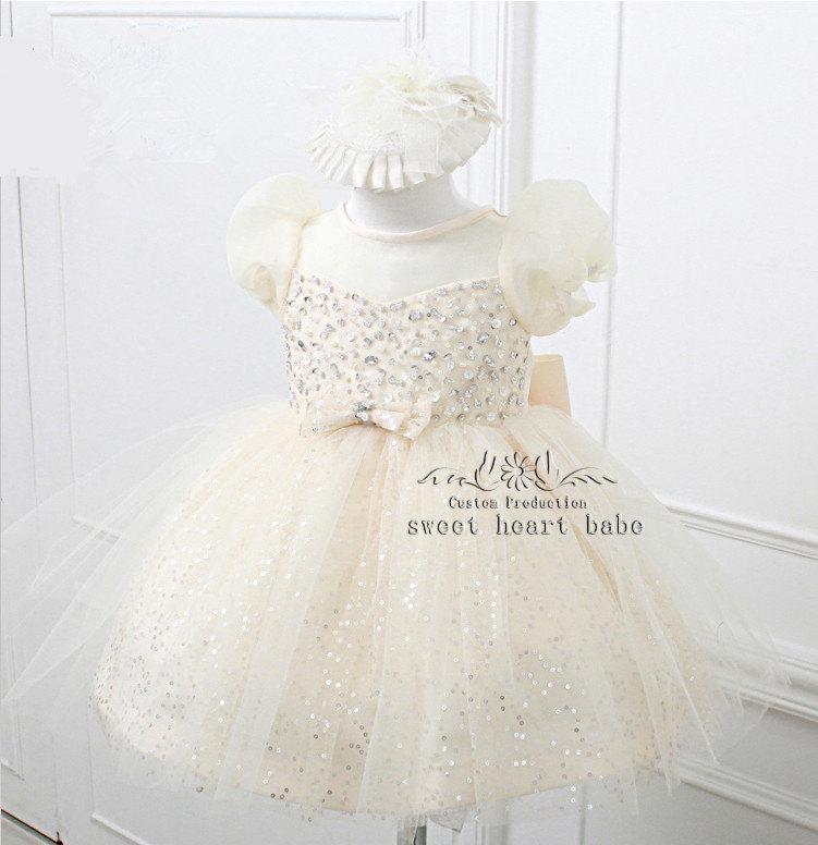 Mariage - Flower Girl Dress - flower girl dress with beading-Christening dress-Baby Dress,tulle Flower girl Dress-party dress,custom flower girl dress