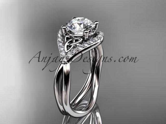 Свадьба - 14kt white gold diamond celtic trinity knot wedding ring, engagement ring CT7390