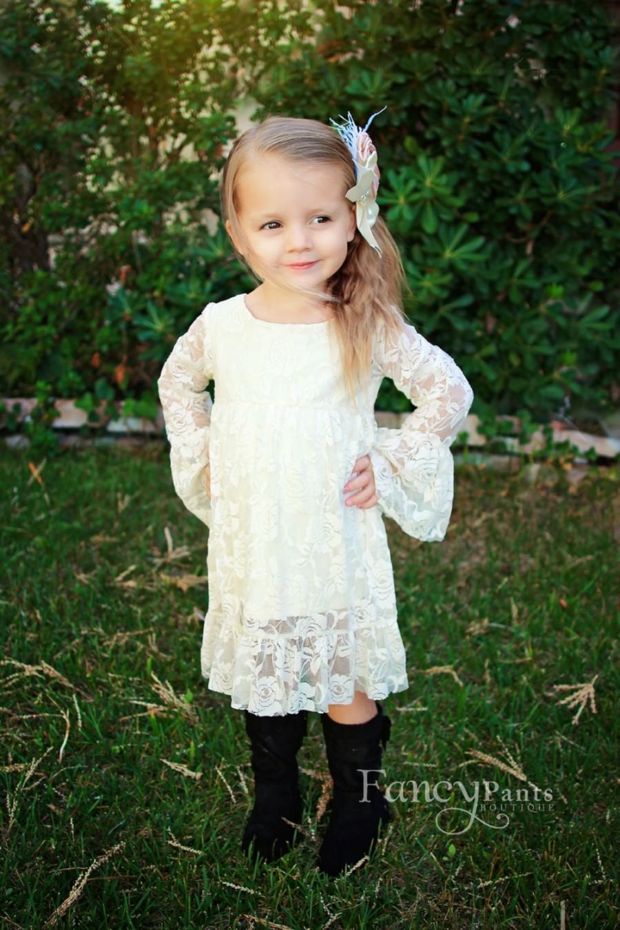 Wedding - Flower Girl Dress - Ivory Flower girl dress - Lace flower girl dresses- baby lace dress - Long sleeve lace dress- lace dress, Toddler Dress