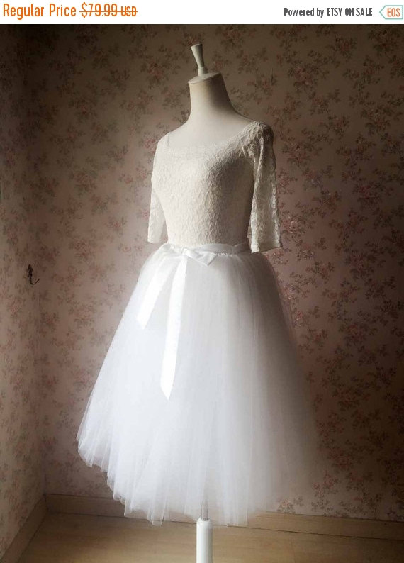 Mariage - White Skirt Women Full Tea length tulle skirt white Princess skirt Wedding tutus dress, White wedding - Plus size - custom