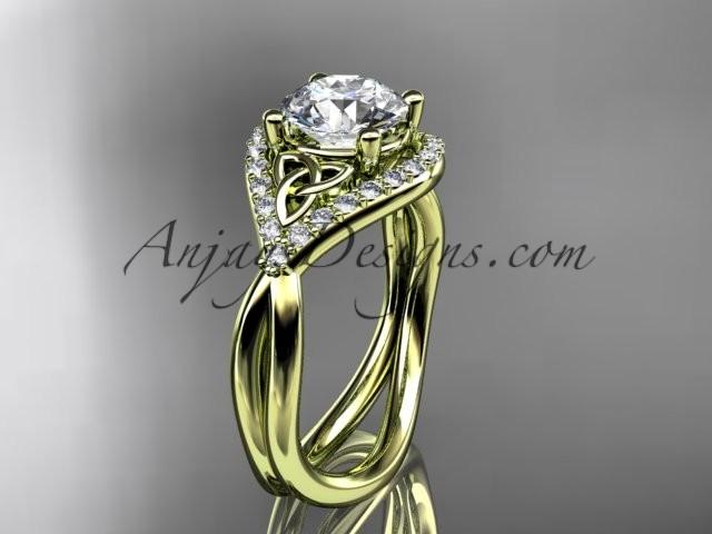 Hochzeit - 14kt yellow gold diamond celtic trinity knot wedding ring, engagement ring CT7390