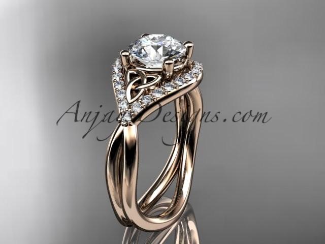 Wedding - 14kt rose gold diamond celtic trinity knot wedding ring, engagement ring CT7390