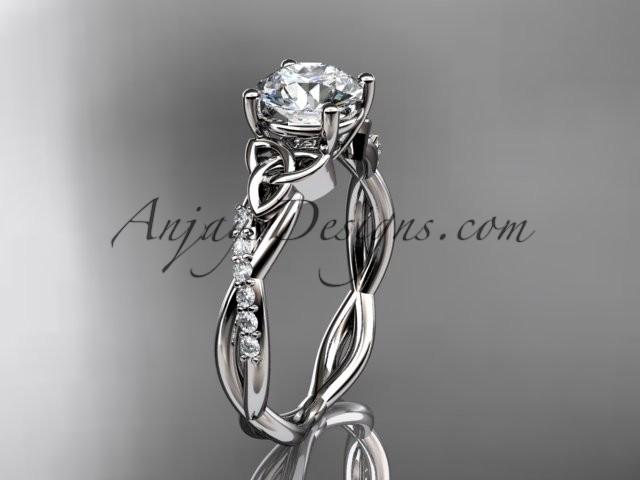زفاف - platinum diamond celtic trinity knot wedding ring, engagement ring with a "Forever One" Moissanite center stone CT7388