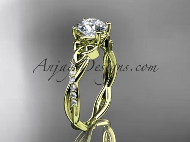 زفاف - 14kt yellow gold diamond celtic trinity knot wedding ring, engagement ring with a "Forever One" Moissanite center stone CT7388