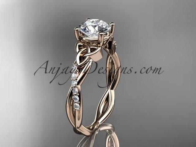 زفاف - 14kt rose gold diamond celtic trinity knot wedding ring, engagement ring with a "Forever One" Moissanite center stone CT7388