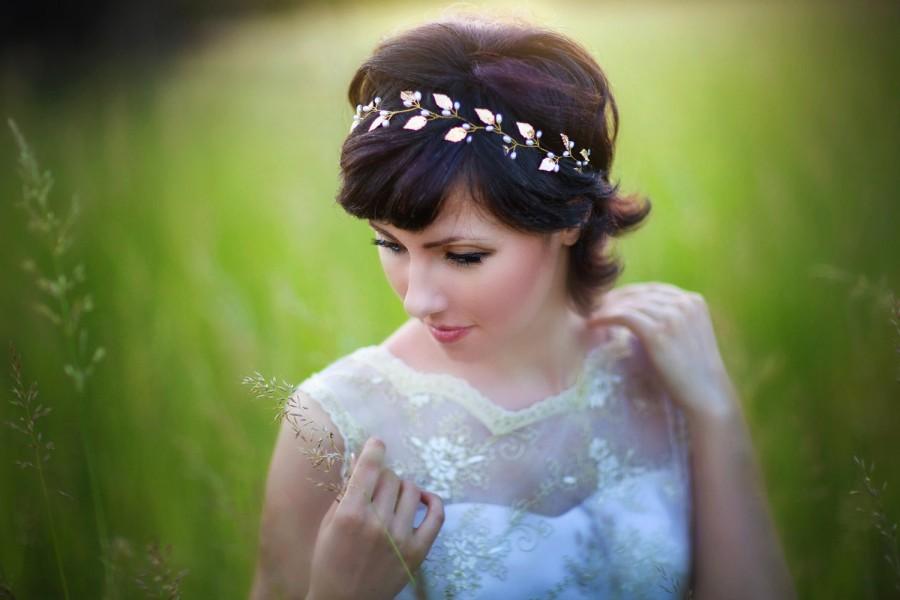 Mariage - pearl bridal headband, wedding bridal tiara, tiara headband, bridal hair accessories, pearl tiara, gold crown, greek wedding, greek goddess