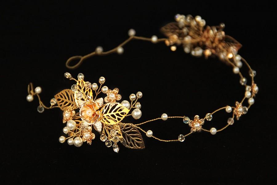 زفاف - leaf head piece gold leaf headband, gold flower crown, gold bohemian wedding wreath bridal halo, gold leaf hair vine, leaf bridal headband