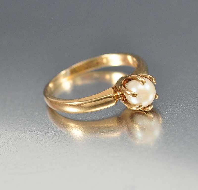 Wedding - Pearl Ring, Art Deco Ring, Unique Engagement Ring, 10K Gold Ring, Deco Engagement Ring, Wedding Jewelry, Art Deco Jewelry Antique Jewelry