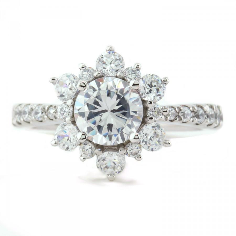 Wedding - Engagement ring diamond halo moissanite center snowflake engagement ring flower engagement ring white gold ring rose gold ring yellow gold