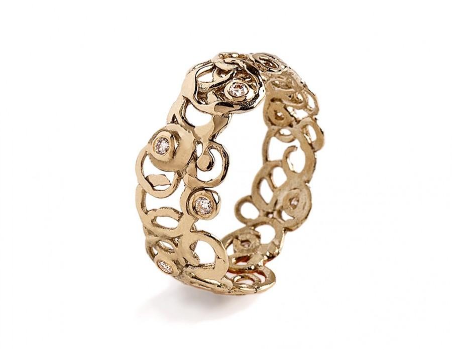 زفاف - Diamonds Engagement Ring, Moroccan Style 14K Solid Gold  Ring With Diamonds, Filigree Ring.