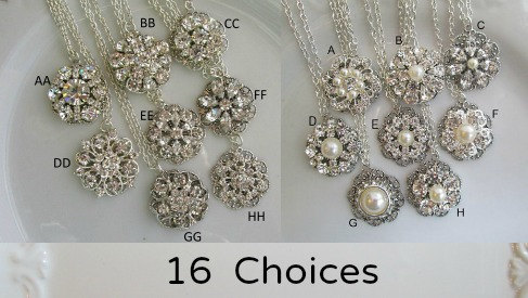 زفاف - Bridesmaids Necklace, Bridesmaid Jewelry, Crystal Necklace, Bridesmaids Gift,  Silver Pendant ,Crystal Necklace, wedding Jewelry