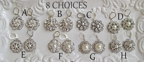 زفاف - Bridesmaids Earrings wedding jewelry Ivory Pearl Earrings dangle Silver bridesmaids jewelry vintage style bridal crystal drop white pearl