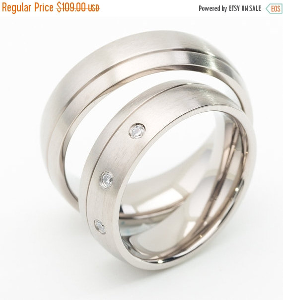 زفاف - ON SALE Titanium Wedding Ring Sets With Grooved Line