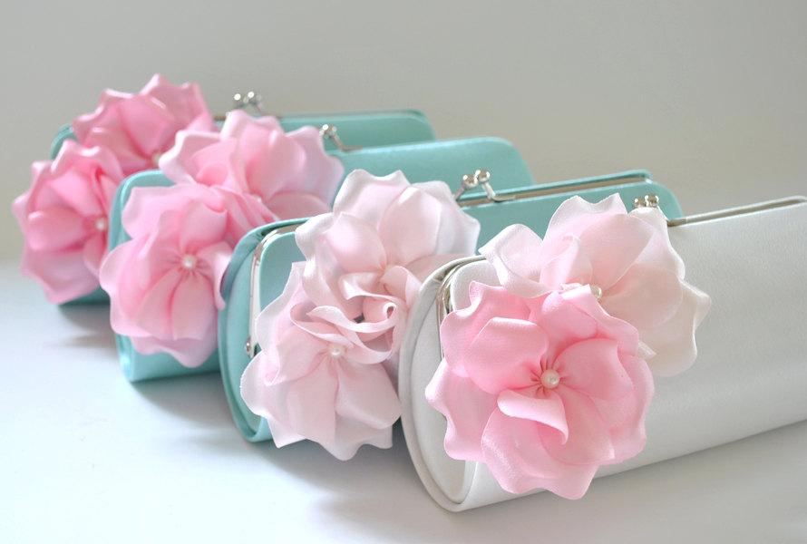 Mariage - Set of 4 Small Bridesmaids clutches / Wedding clutch -  CUSTOM COLOR
