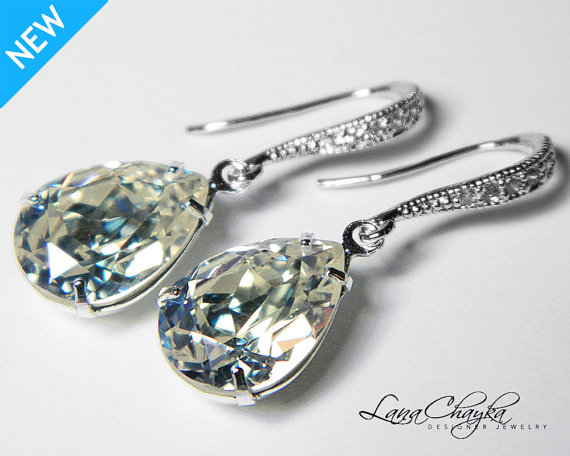Mariage - Moonlight Crystal Earrings Swarovski Moonlight Sterling Silver CZ Rhinestone Earrings Wedding Crystal Dangle Earrings FREE US Shipping