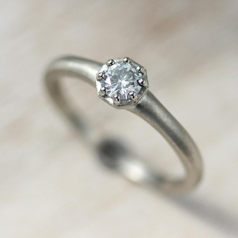 Wedding - Vintage Modern Octagon Gold or Palladium Diamond Engagement Ring,  Alternative Engagement Ring, Forever Brilliant Moissanite Engagement Ring