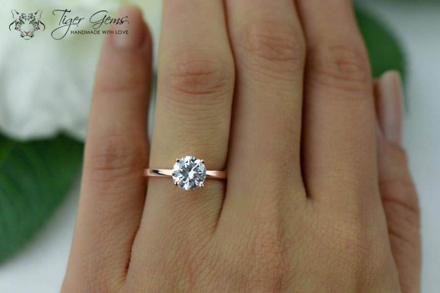 Mariage - 1.5 Carat Engagement Ring, Rose Solitaire Ring, Man Made Diamond Simulant, 4 Prong Wedding Ring, Bridal Ring, Promise Ring, Sterling Silver