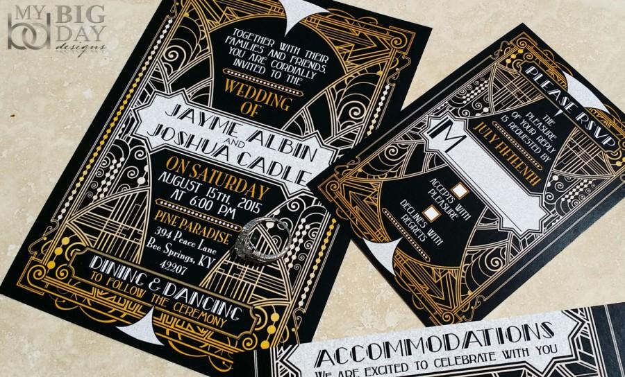 Свадьба - NEW! The Glittering Gatsby Ball Wedding Invitations, Great Gatsby themed wedding invitation set, Gatsby Wedding Invites. Art Deco Invites