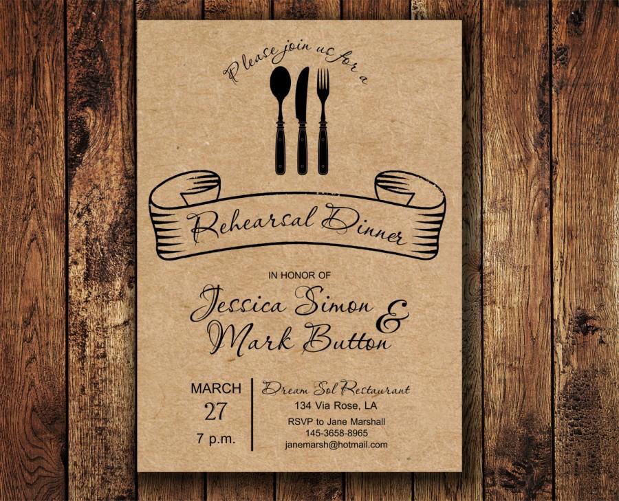 Hochzeit - Printable Rehearsal Dinner Invitation, Kraft Paper Rehearsal Dinner Invite, Digital PDF, personalised invitation, custom invitation