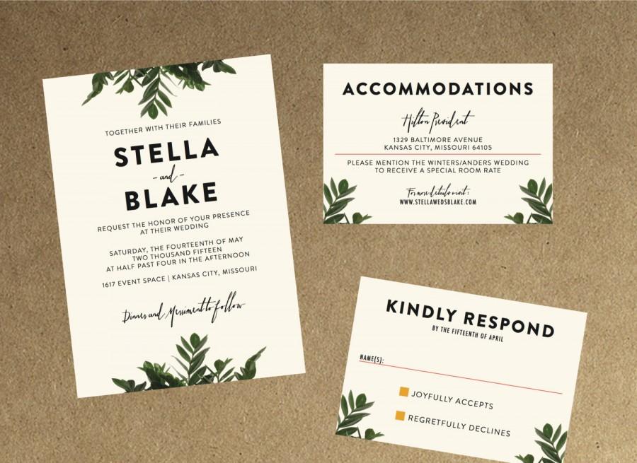 Свадьба - Modern Botanical Greenery Wedding Invitation // DIY Printable Files // Minimalistic Invitation, Garden Invitation