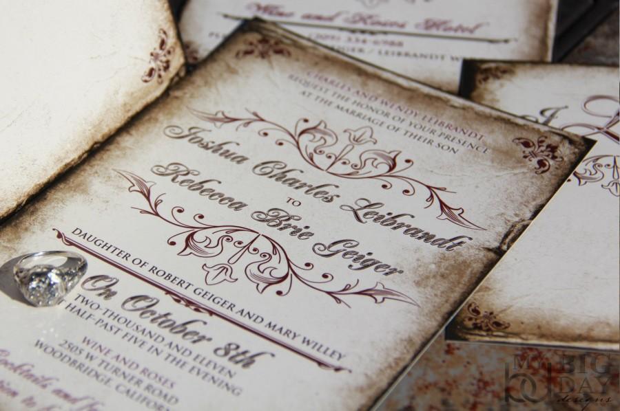 Hochzeit - Vintage Parchment Wedding invitations. Classic Vintage wedding invitations. Antique parchment wedding invitations
