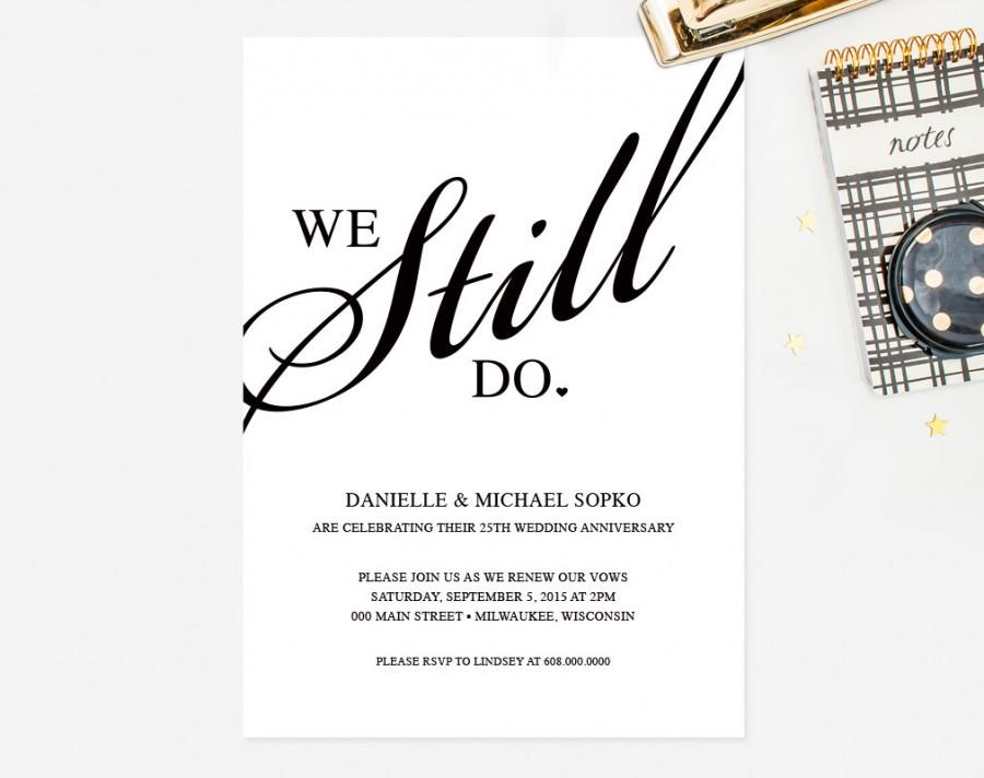 زفاف - Vow Renewal Invitation - "We Still Do" Black and White Custom Printable Invitation Card Template 