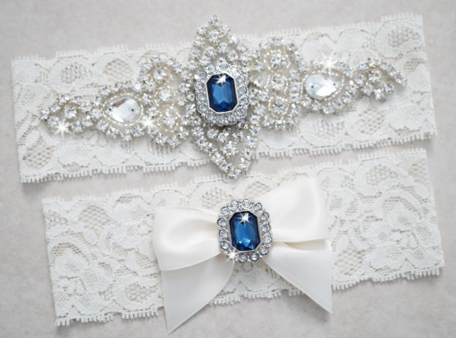 Hochzeit - DIANA Style A-Wedding Garter Set, Bridal Garter Set, Something Blue, White Lace Garter