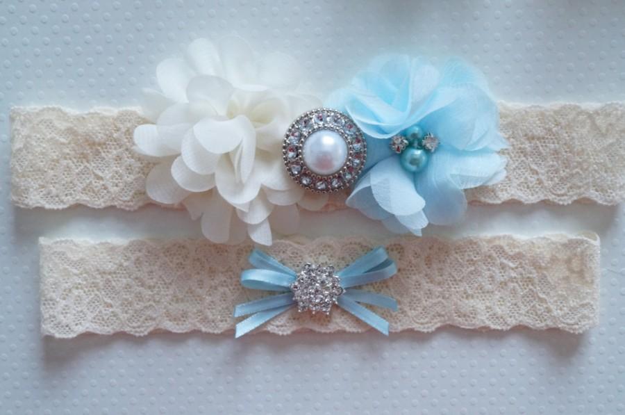 Hochzeit - Wedding Garter Belt, Bridal Garter Set, Rustic Bridal Garter, Keepsake Garter, Toss Garter, Something Blue