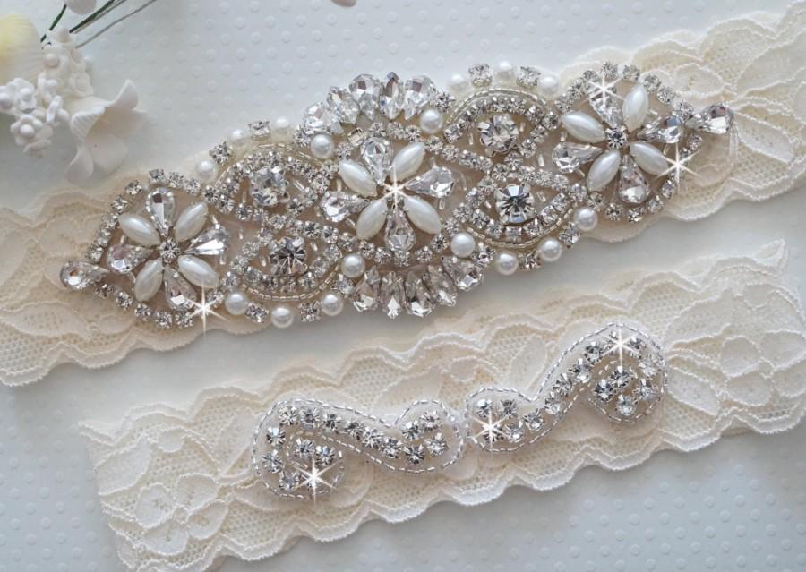 Свадьба - MIA Style A - Bridal Garter, Wedding Garter Set, Stretch Lace Garter, Rhinestone Crystal Bridal Garter