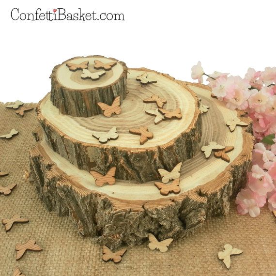 Hochzeit - 100 Wood Butterfly Confetti 3/4" - Rustic Wedding Decor - Table Confetti & Charms - Wedding Invitations