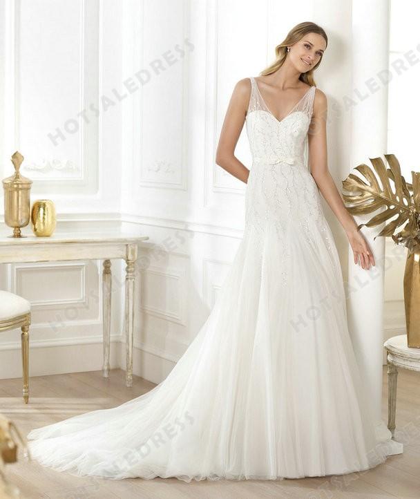 Свадьба - Wedding Dress - Style Pronovias Lacinne Tulle Embroidery Draping V-Neck