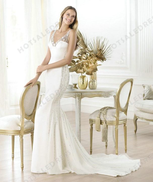 زفاف - Wedding Dress - Style Pronovias Laherie Satin And Tulle Embroidery V-Neck