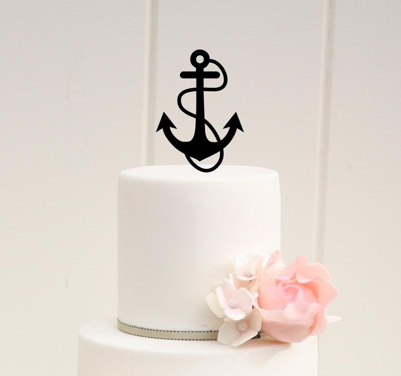 Hochzeit - Anchor with Rope Wedding Cake Topper - Nautical Beach Cake Topper