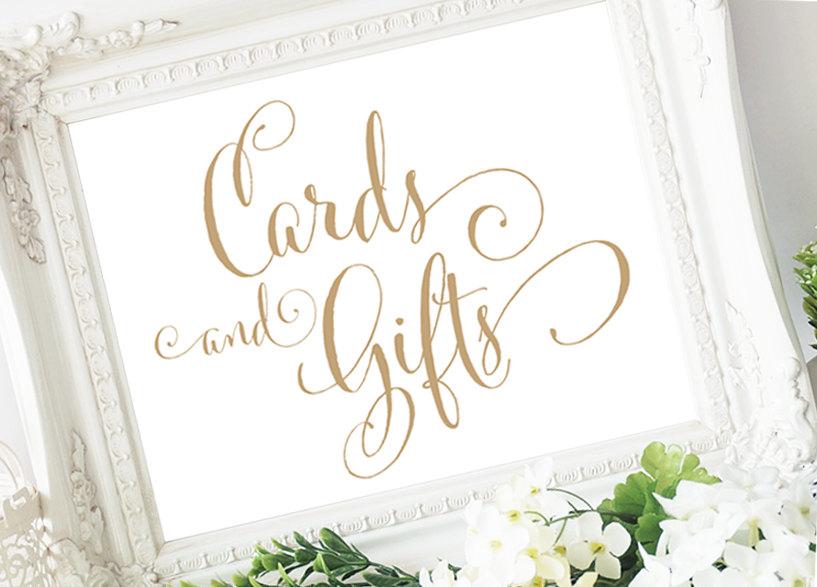 Wedding - Cards and Gifts Sign - 8x10 sign - Printable sign in "Bella" antique gold script - PDF and JPG files - Instant Download