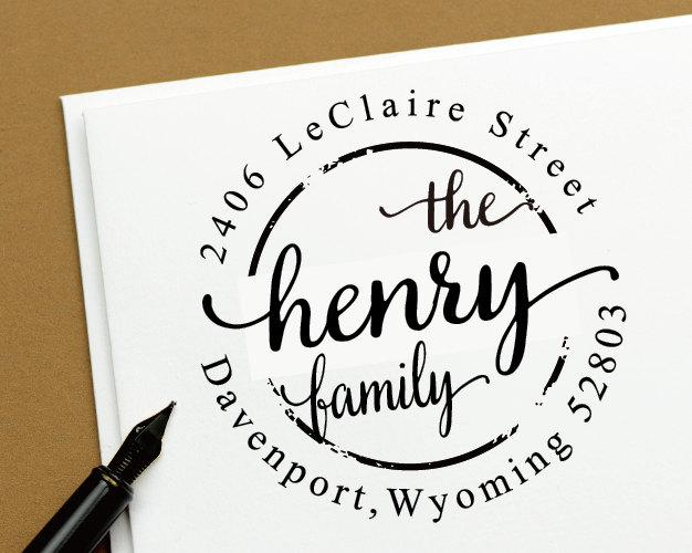 Hochzeit - Round Calligraphy Custom Return Address Stamp, personlized stamp - Personalized SELF INKING Wedding Stationery Stamper 196