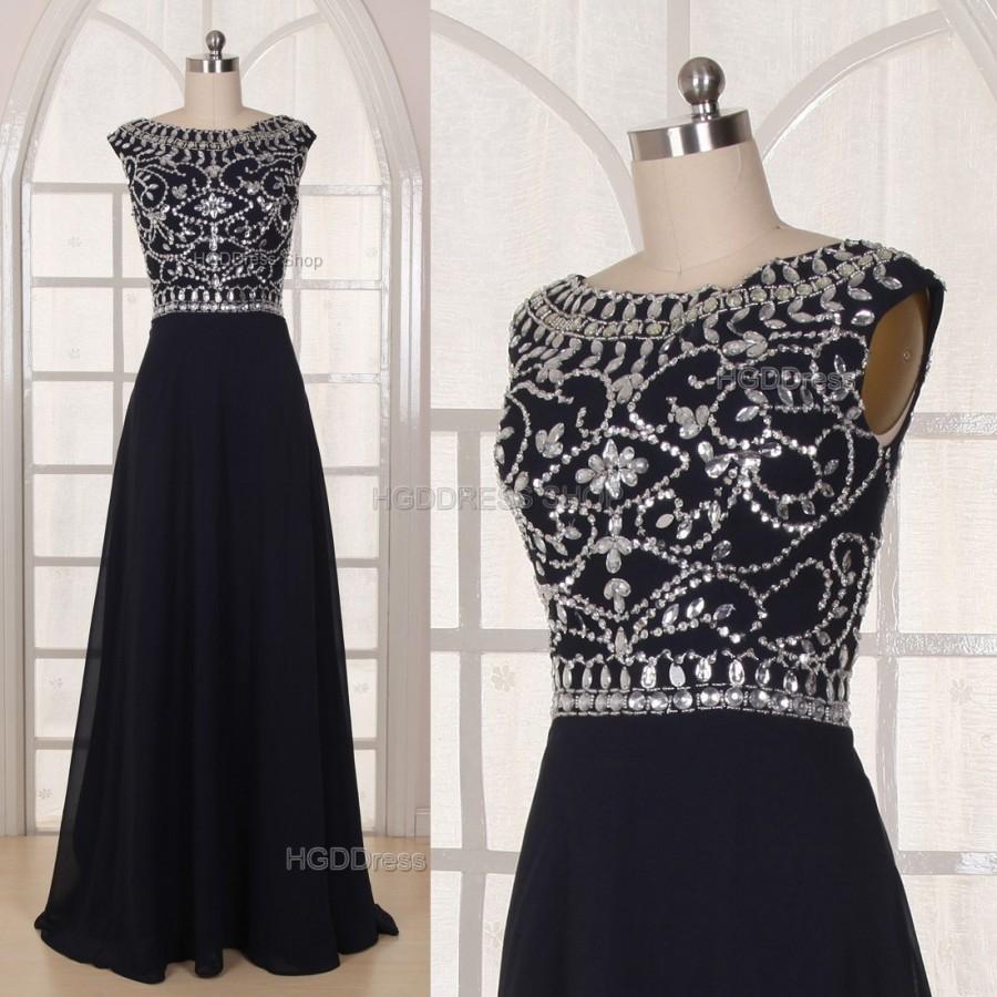 زفاف - Black Bridesmaid Dress Handmade beading/Crystal Rhinestone Chiffon Prom Dress Long Prom Dress Party Dress Long A-Line Formal Evening Dress