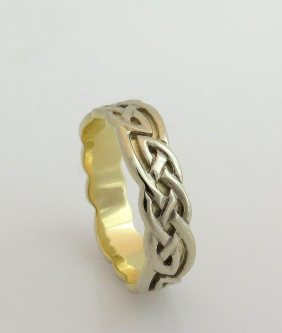 Wedding - Celtic wedding band, Tribal ring, Pattern ring, Natural white gold band, Hand engraved ring, 14k gold ring, Wedding ring men, Filligree ring