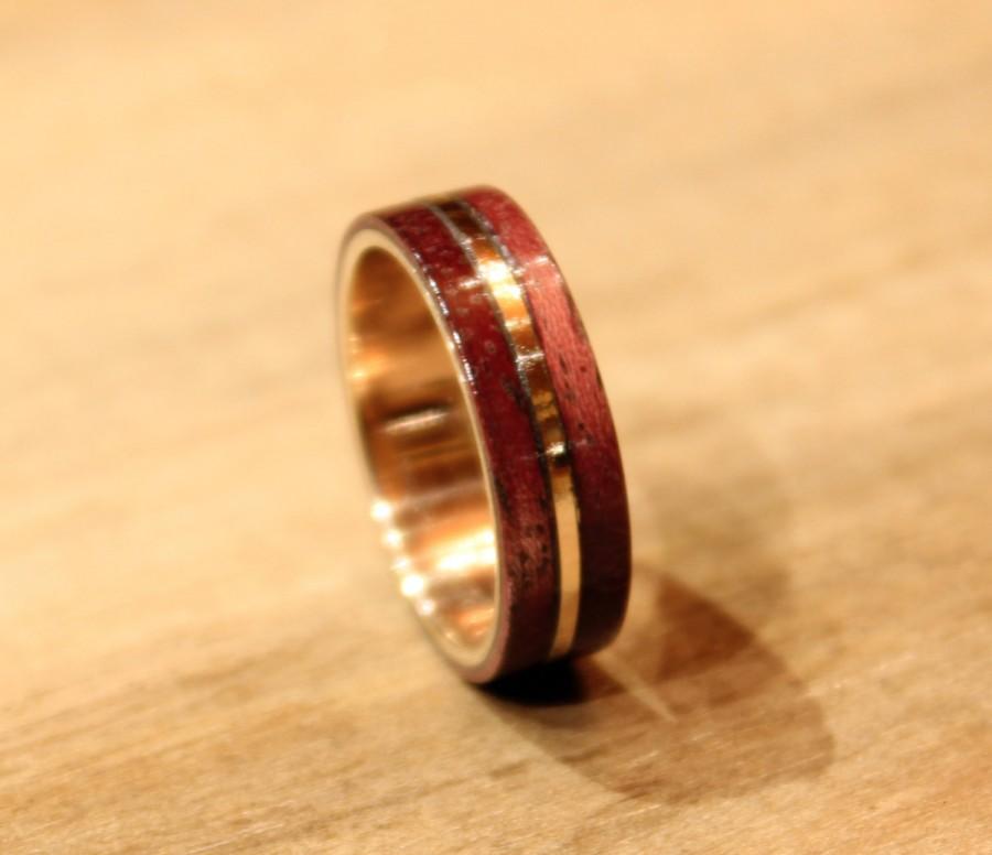 Свадьба - Wood ring for men amaranth wood and bronze ring unisex ring