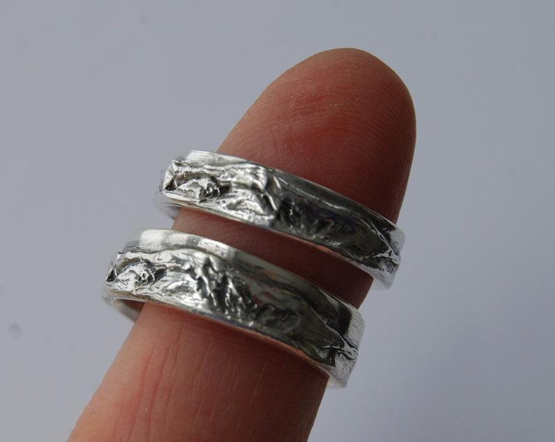 Mariage - Wedding Band Mountain Landscape Band Mt. Washington 5 and 6.5mm Sterling scene all around two widths