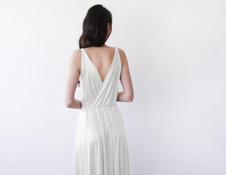Wedding - Maxi white dress with a front sexy slit , Maxi rehearsal ivory dress, Sleeveless maxi bridal dress