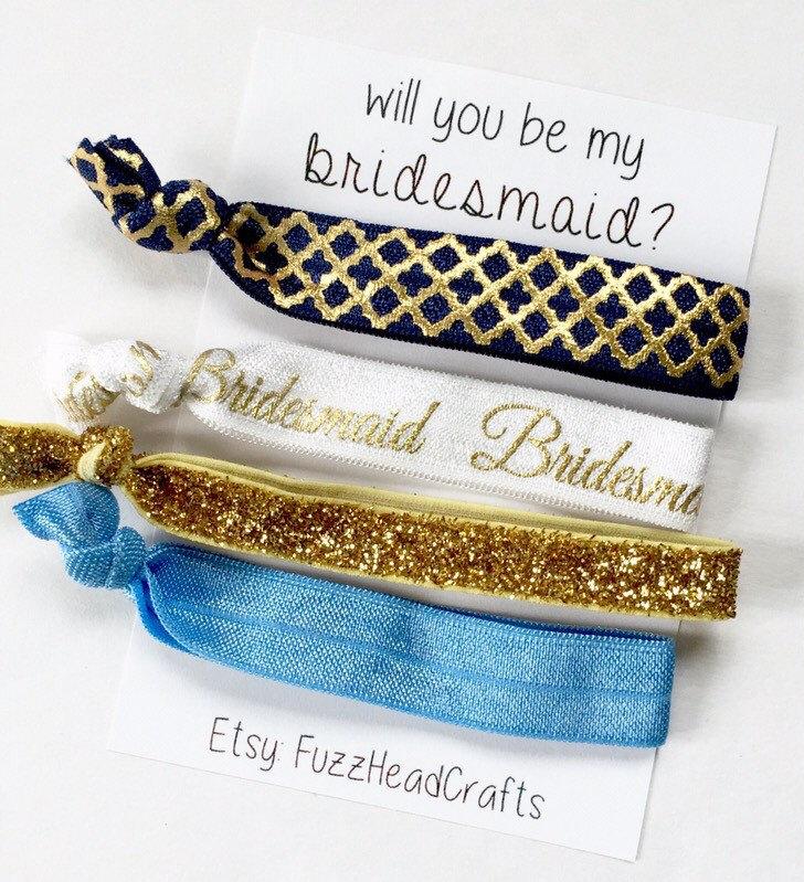 زفاف - will you be my bridesmaid? HAIR TIES - bridesmaid gift - bridal party - personalized