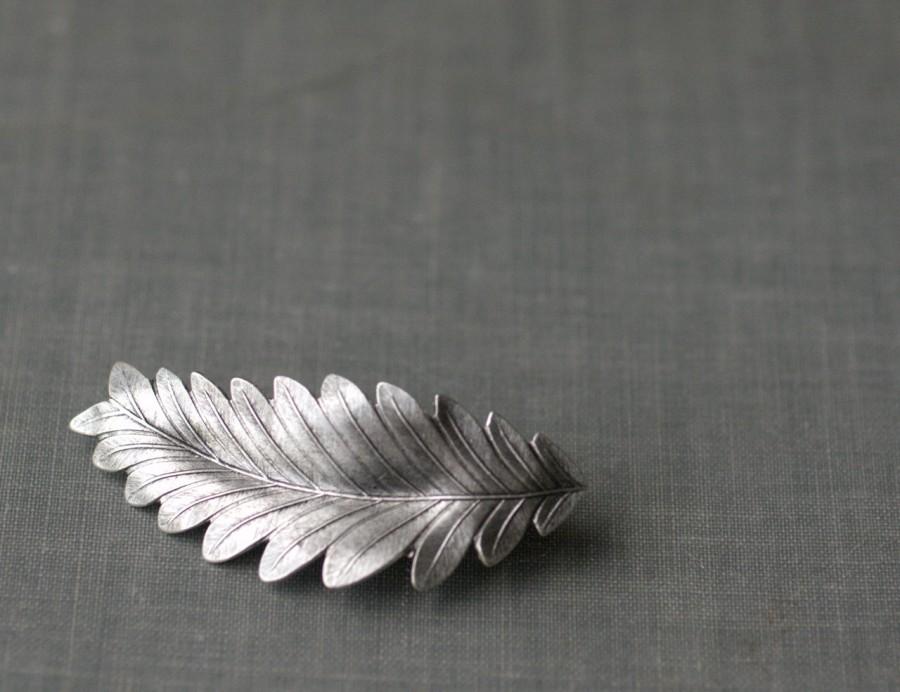 Mariage - Leaf hair clip barrette grecian bridal goddess silver finish neoclassical regency