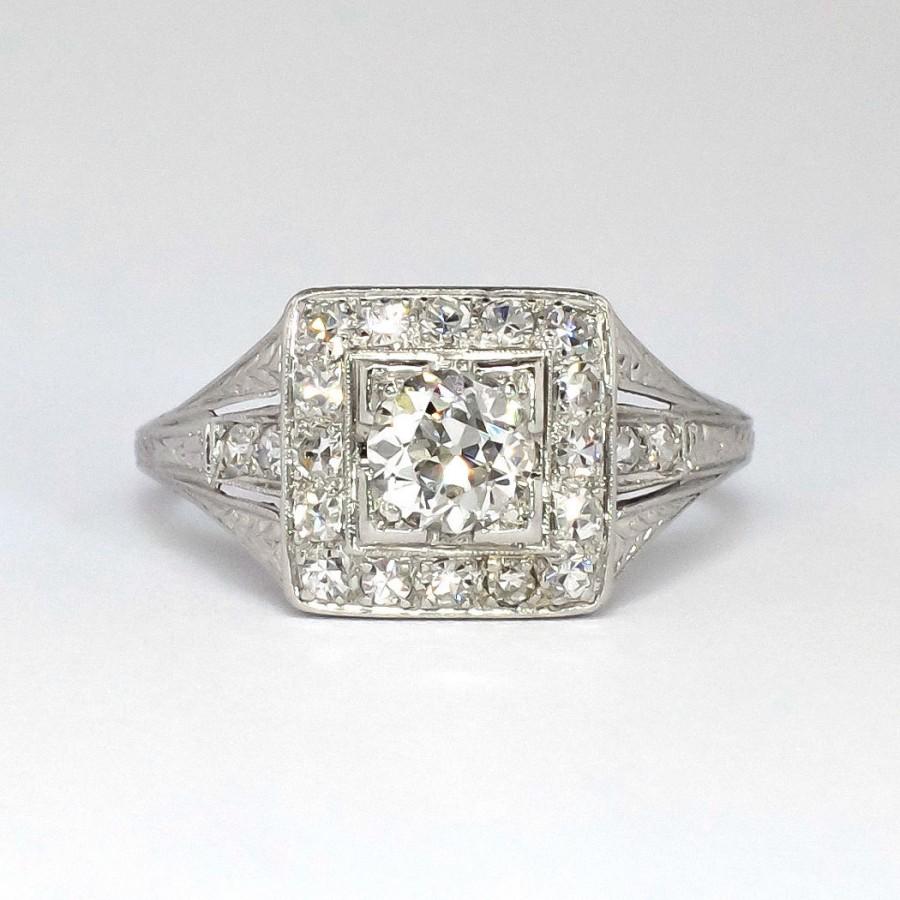 Mariage - Rare .70ct t.w. Edwardian Diamond Halo Filigree Engagement Ring Platinum
