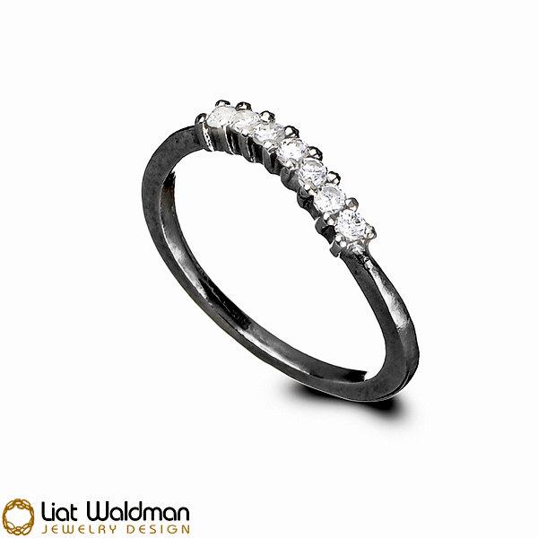 زفاف - Oxidized Silver Engagement White zircons Ring , Black Silver White zircons Ring , Seven Stones Ring, White zircons Engagement Ring