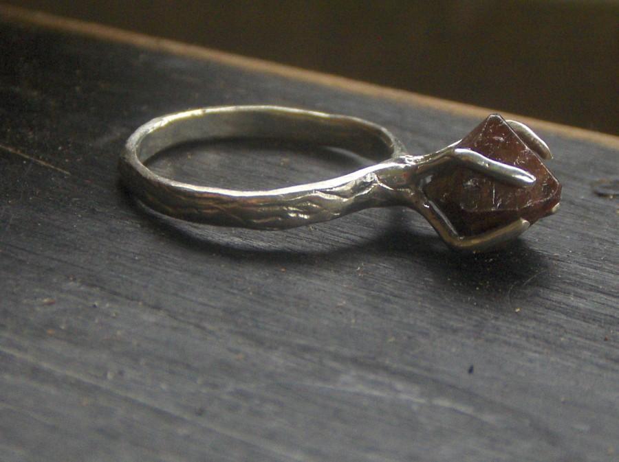Hochzeit - Love for Blood. Tree branch Handmade Engagement ring Deep Blood Red-Brown Zircon Tetragon stone sterling silver Rustic Boho Woodland